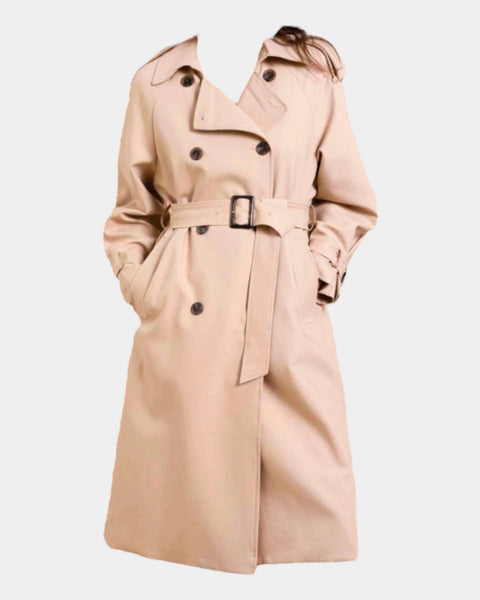 Trench long uni oversized avec ceinture et poches
