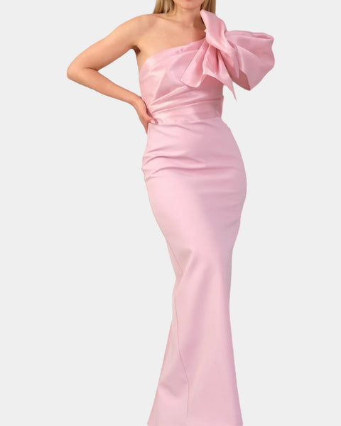 Robe en crêpe manche maxi bouffante Rose