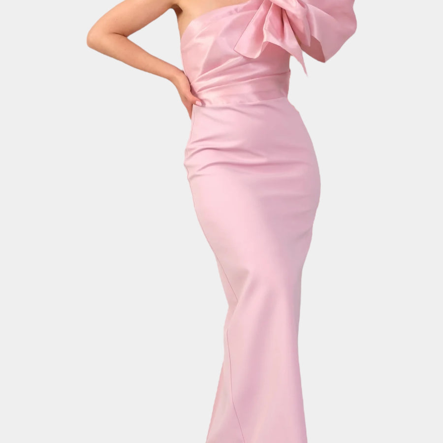 Robe en crêpe manche maxi bouffante Rose