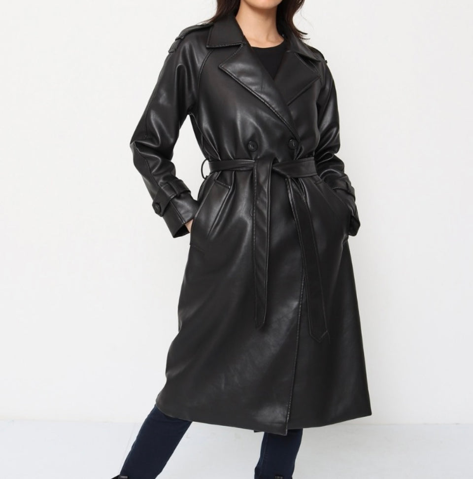 Trench oversized similicuir noir