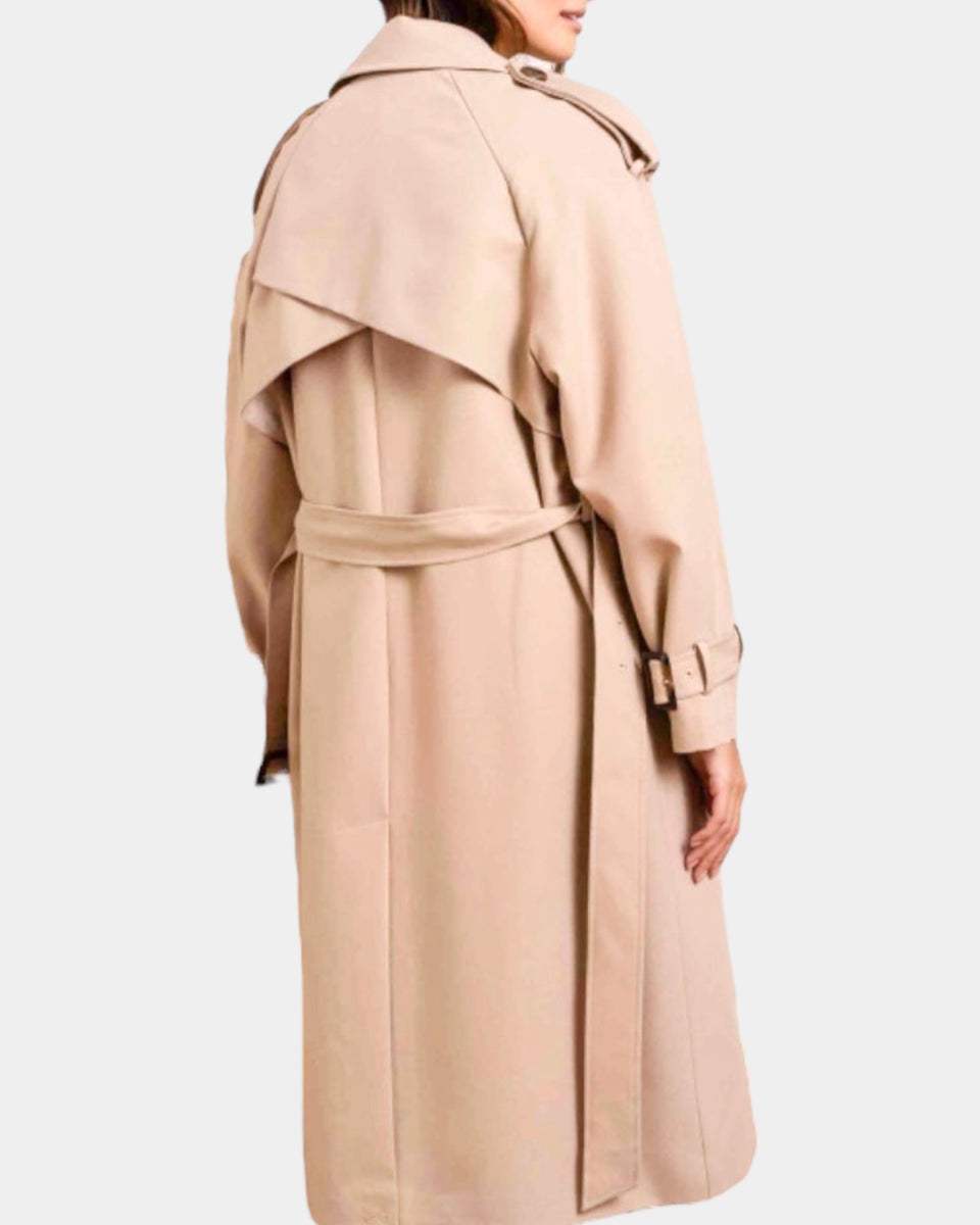 Trench long uni oversized avec ceinture et poches